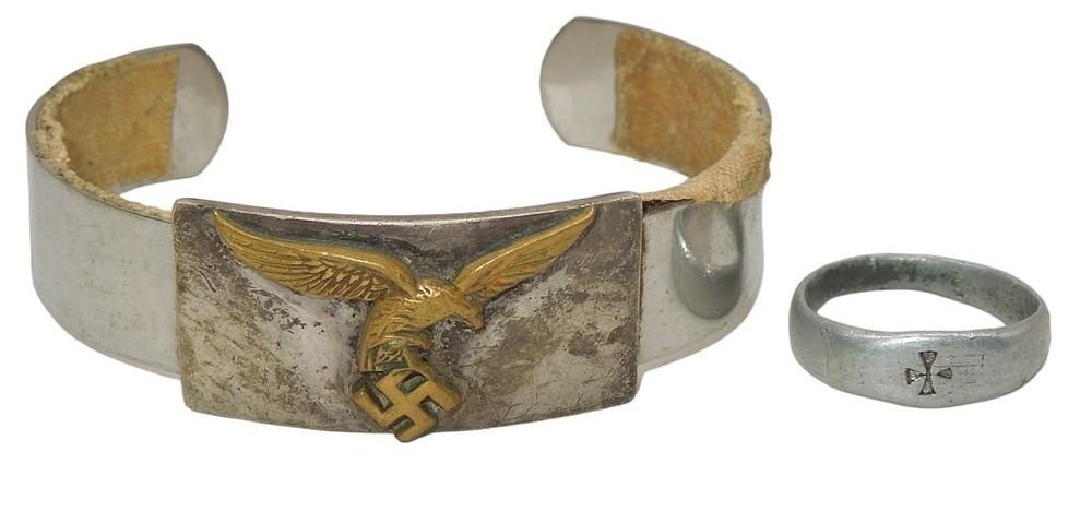 Lot 471: WWII German Luftwaffe Bracelet & Iron Cross Ring