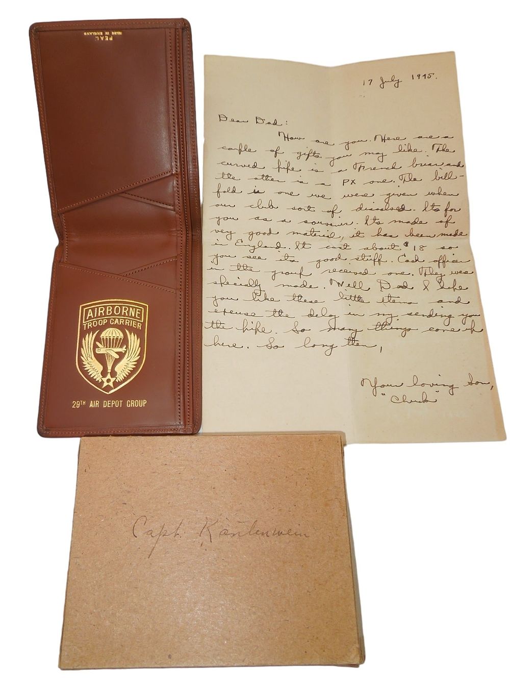 Lot 563: WWII US 29th Air Depot Group Airborne Troop Carrier Wallet & Letter