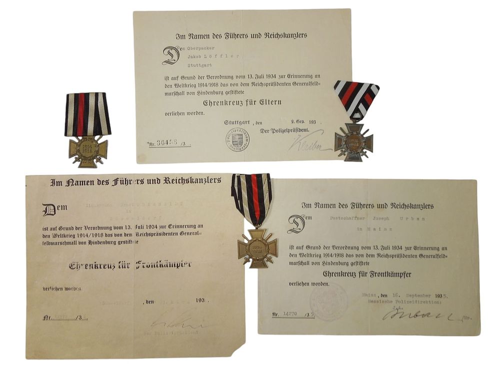 Lot 171: Lot (3) WWI Imperial German Army Hindenburg Cross Medals & Documents