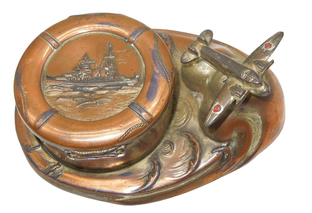 Lot 217: WWII Japanese Navy & Air Force Ship Plane Trench Art Ink Well