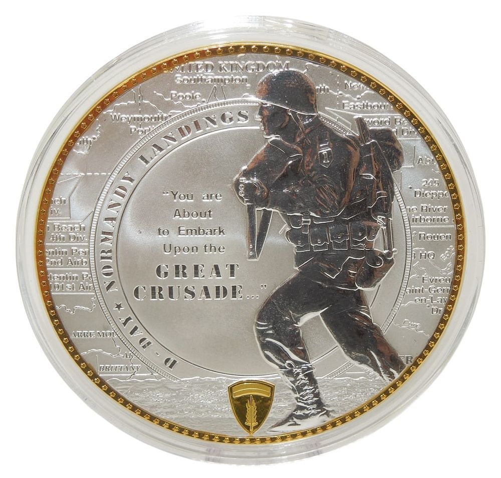 Lot 227: WWII D-Day Normandy Landings Commemorative Invasion Desk Coin Medal
