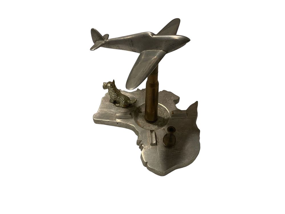 Lot 266: WWII Era Australia Trench Art Metal Curtiss P-40 Warhawk Aircraft Ashtray