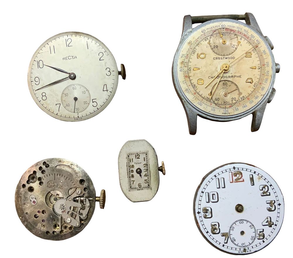 Lot 277: Recta, Calvert, Crestwood, Parker & Rosiberes Movement & Parts Wristwatches Lot