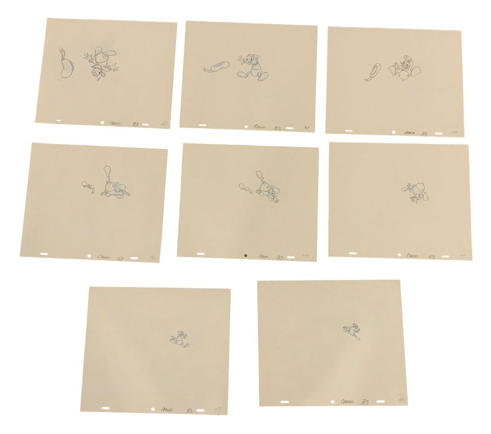 Lot 340: Disney Donald Duck Production Animation Floating Sequence Color Drawing Lot (8)