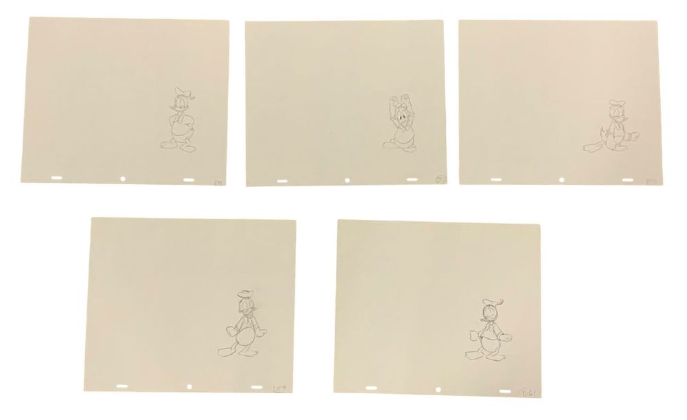 Lot 343: Disney Donald Duck Production Animation Exercise Sequence Color Drawing Lot (5)