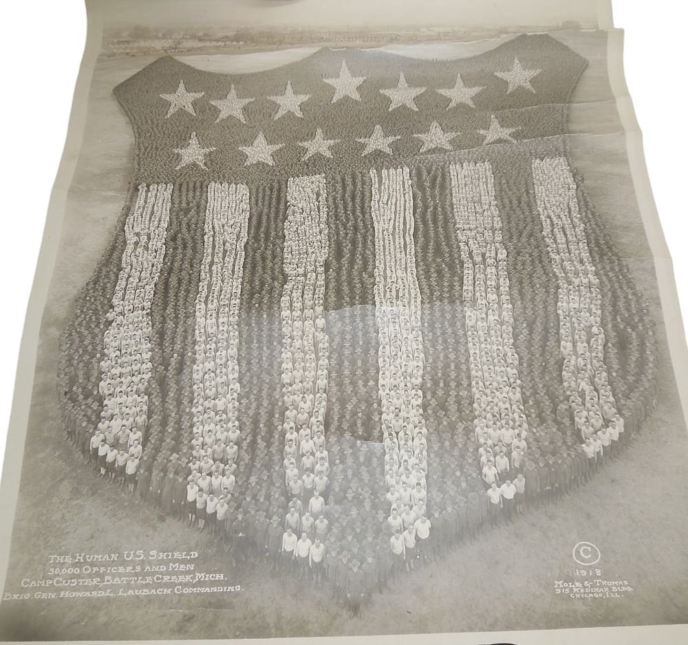 Lot 356: WWI 1918 Camp Custer US Human Shield Army Unit Photograph