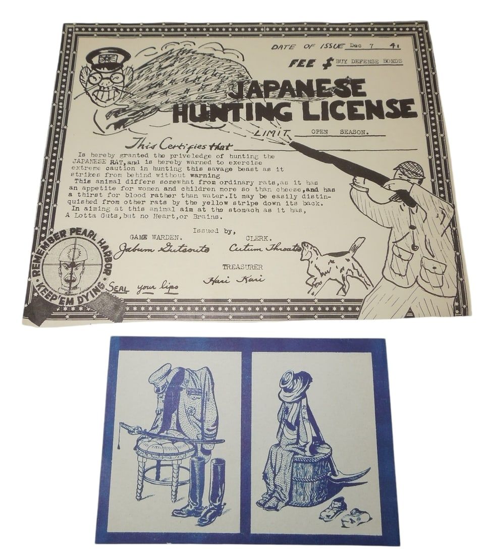 Lot 361: WWII 1941 Japanese Hunting License Document & Propaganda Leaflet
