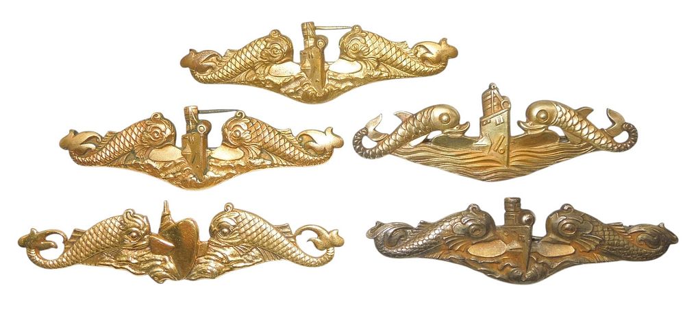 Lot 178: Lot (5) WWII US Navy Submarine Officer Badges Pins #1