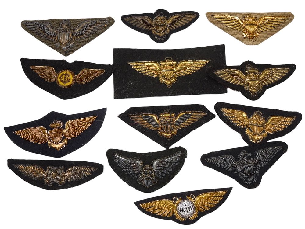 Lot 184: Lot WWII - 1950s US Naval Aviator Bullion Cloth Wings Patches