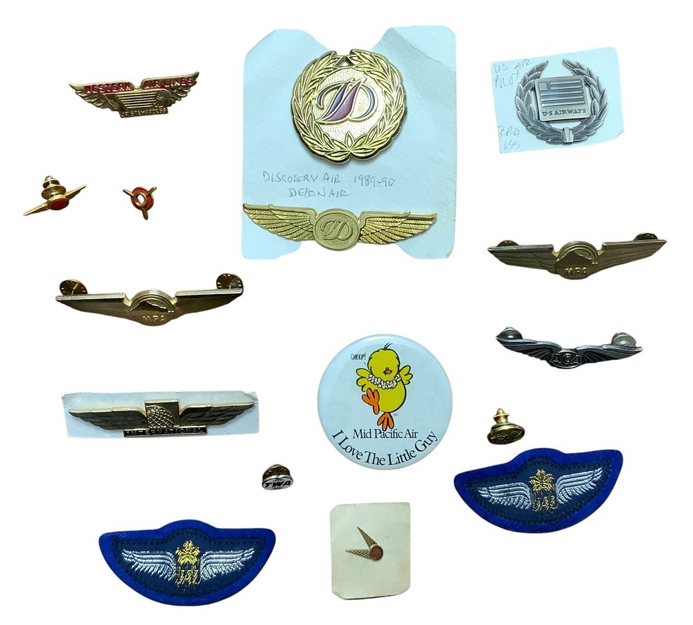 Lot 196: Various Airlines Wing & Insignia Lot Western, ACA, MPA, TWA, Weaver, Etc.