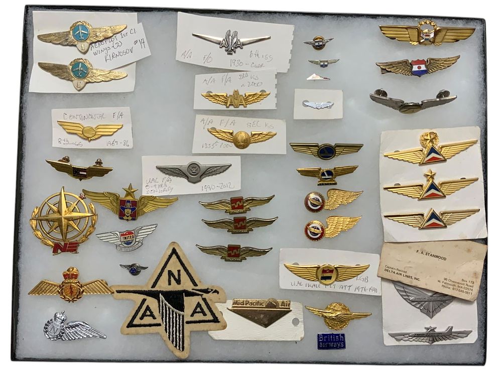 Lot 198: Large Lot Airline Pilot & Crew Wings Delta, NAA, Northwest, Russia Aeroflot, Western, AA, etc.