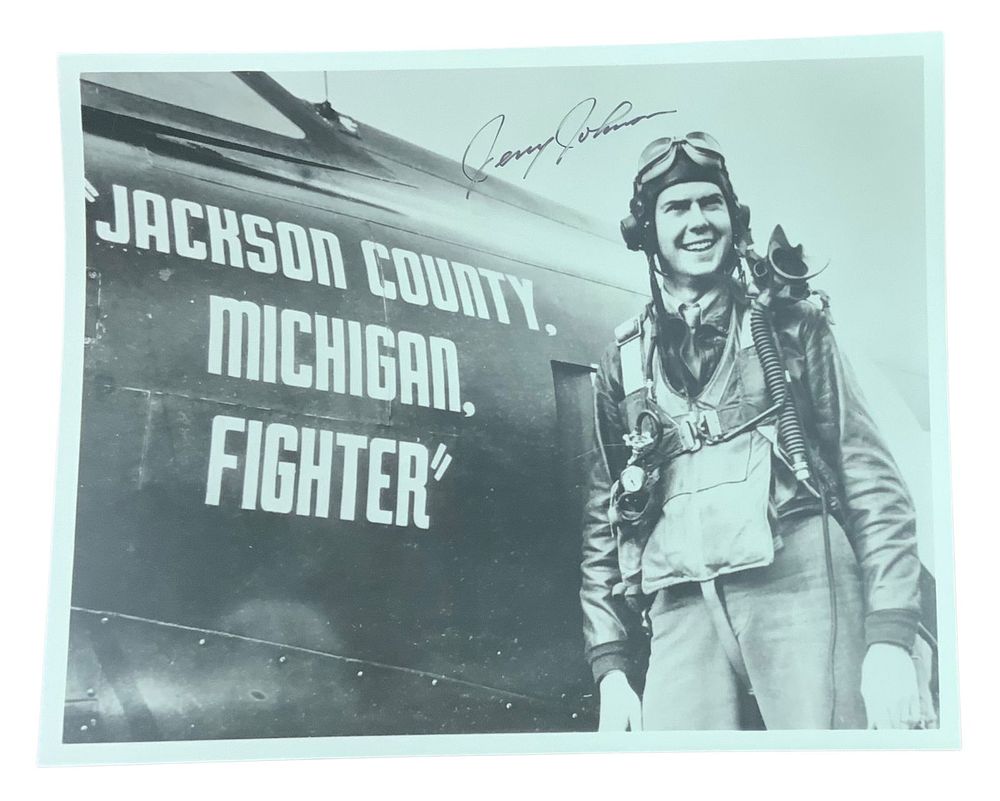 Lot 218: WWII Fighter Pilot Ace Gerald Johnson Signed Photo POW 8th Air Force General