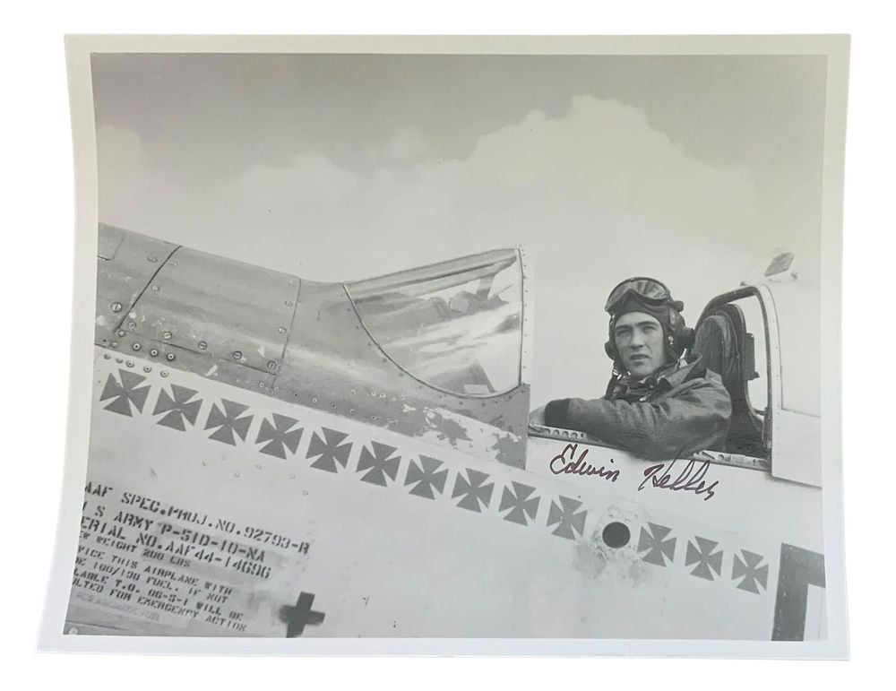 Lot 221: WWII Pilot Flying Ace Edwin Heller 352nd Fighter Group POW Signed Photo