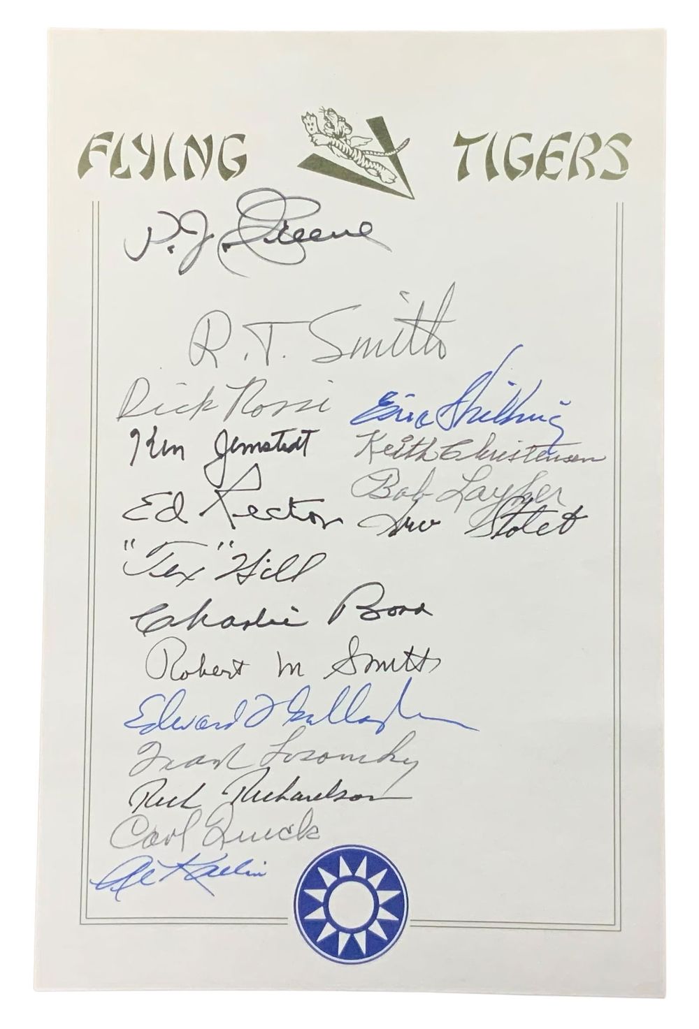 Lot 231: WWII Flying Tigers AVG (17) Signed Signatures Book Plate Hill Layher Hill Rector
