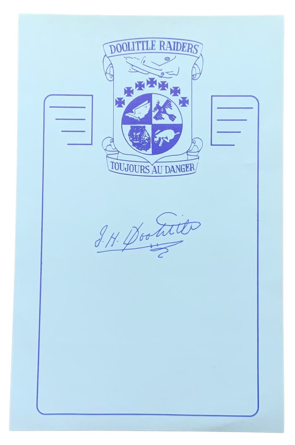 Lot 232: WWII Medal of Honor MOH Pilot & General Jimmie Doolittle Signed Book Plate Doolittle Raider