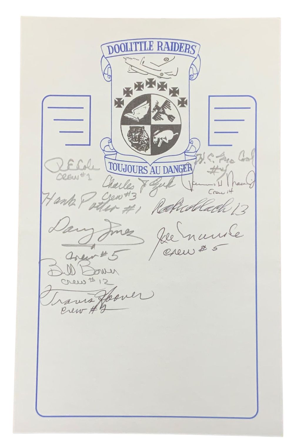 Lot 233: WWII Doolittle Raiders CREW (10) Signed Signatures Book Plate