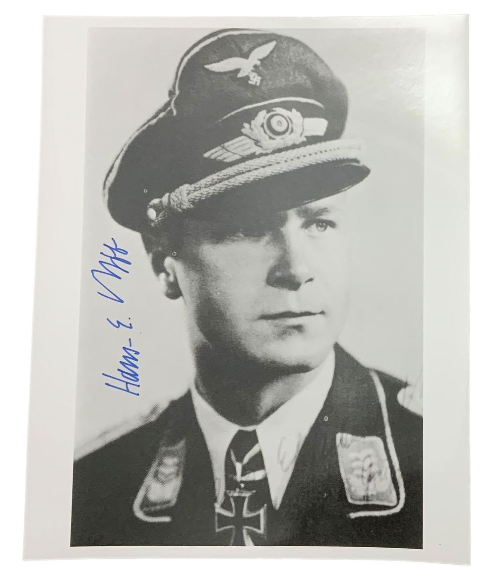 Lot 250: WWII German Luftwaffe Fighter Ace Hans Ekkehard Bob Knights Cross Signed Photo