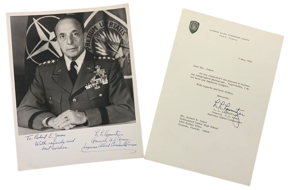 Lot 260: WWII Army Supreme Allied Commander General Signed Lemnitzer Photo & Letter
