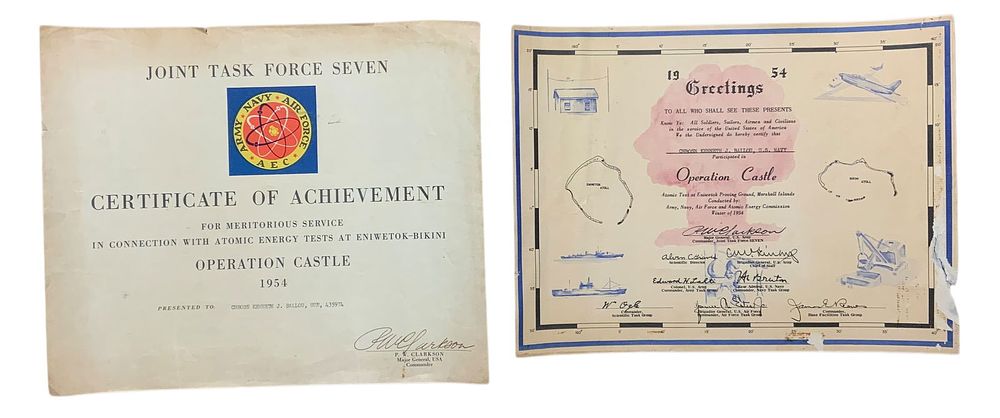 Lot 273: US Navy 1954 Operation Castle Atomic Test & Joint Task Force Seven Named Certificates