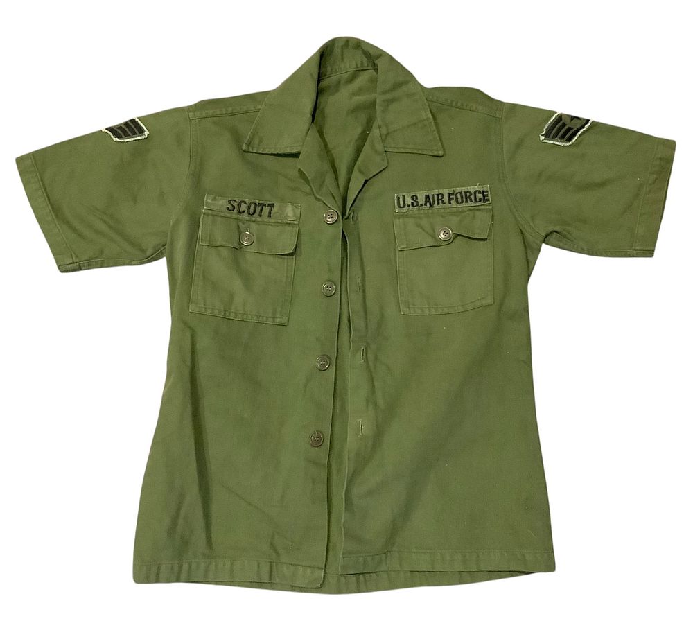 Lot 276: Vietnam Era US Air Force Staff Sergeant Theater Made Patch Fatigue Shirt