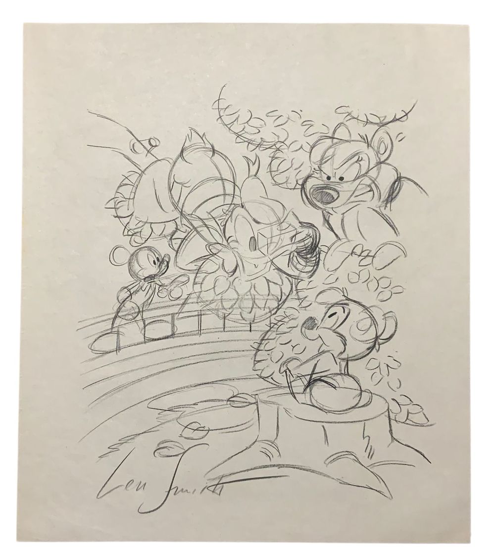 Lot 344: Disney Mickey Mouse & Donald Duck Pencil Concept Drawing Animator Len Smith Signed
