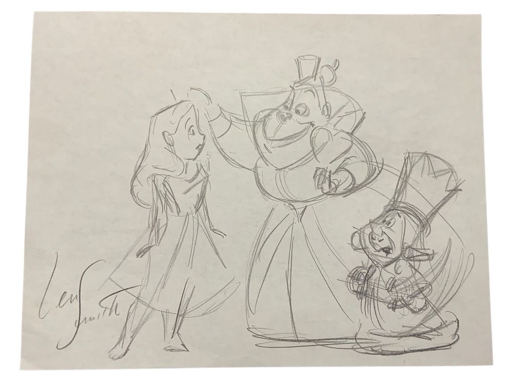 Lot 347: Disney Alice in Wonderland Pencil Concept Drawing Animator Len Smith Signed