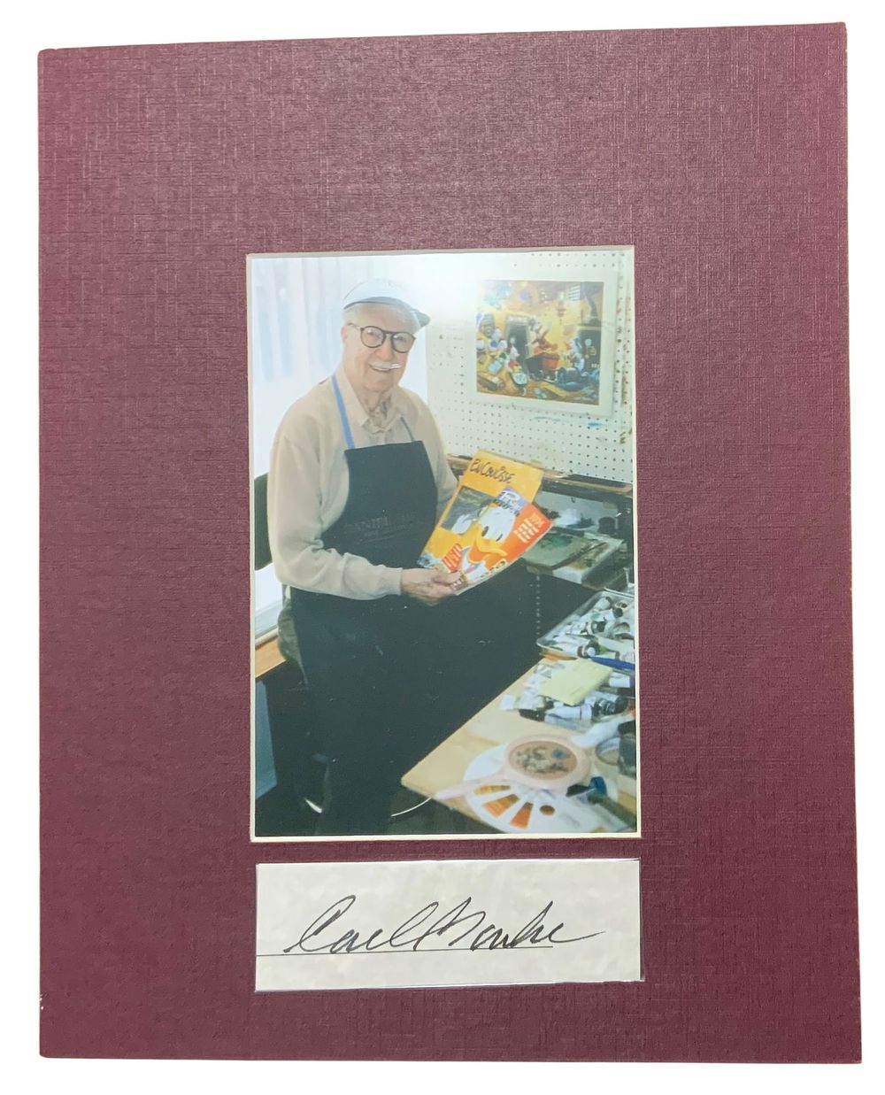 Lot 369: Disney Animator Cartoon Illustrator Carl Barks Matted Photo Clipped Signature