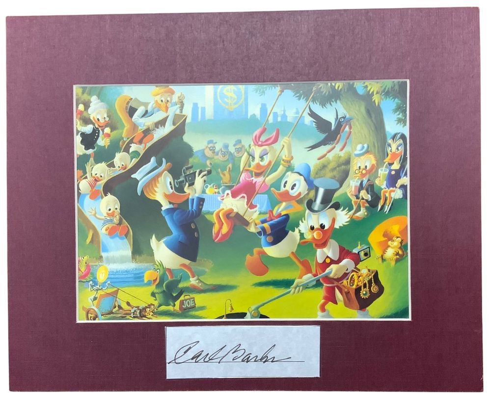 Lot 370: Disney Donald Duck Holiday In Duckburg Matted Print Animator Cartoon Carl Barks Signed