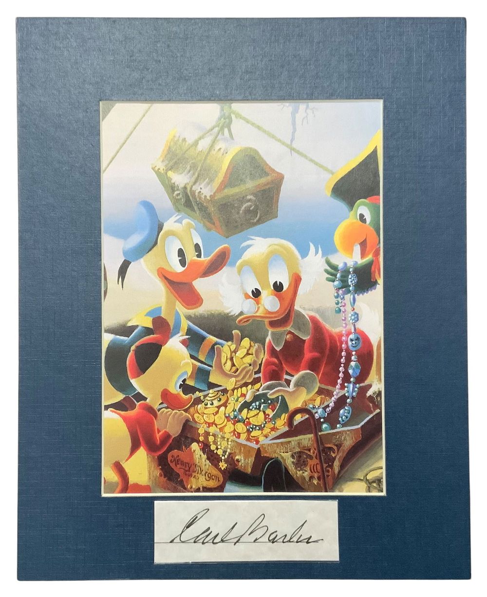 Lot 372: Disney Donald Duck Matted Print Animator Cartoon Illustrator Carl Barks Signed