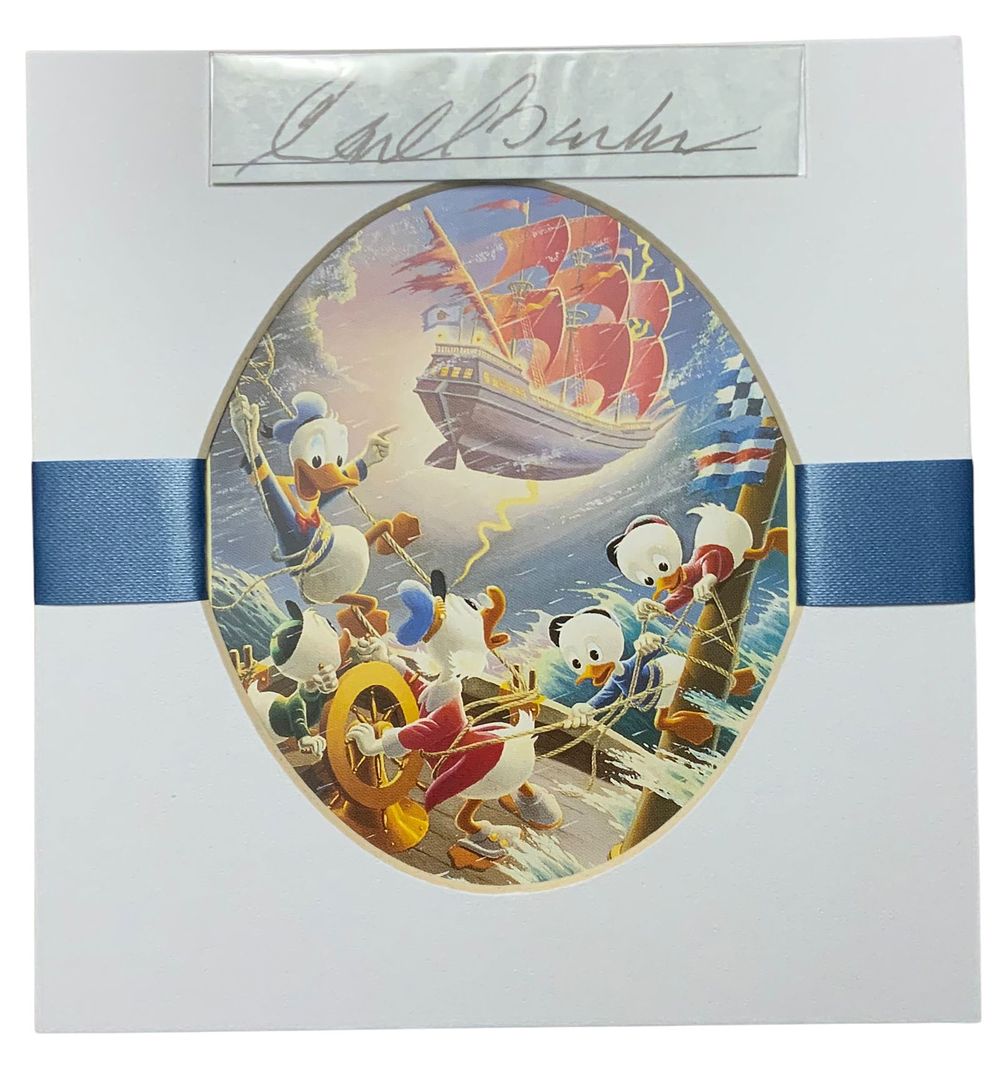 Lot 374: Disney Donald Duck & Nephews Matted Print Cartoon Animator Carl Barks Signed