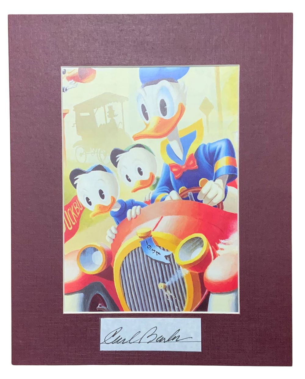 Lot 377: Disney Donald Duck & Nephews Matted Print Cartoon Animator Carl Barks Signed