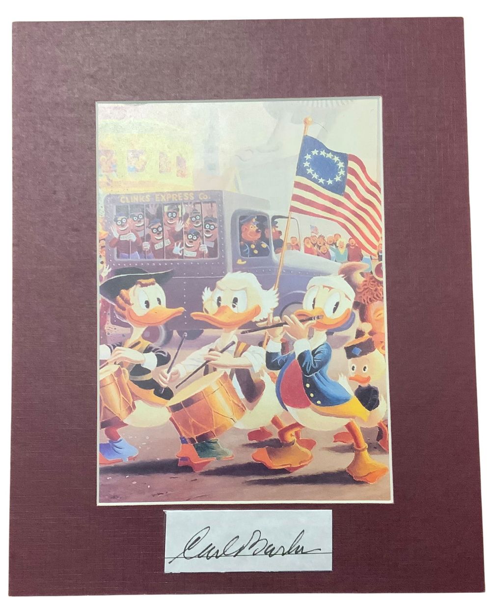Lot 378: Disney Donald Duck & Scrooge McDuck Matted Print Cartoon Animator Carl Barks Signed