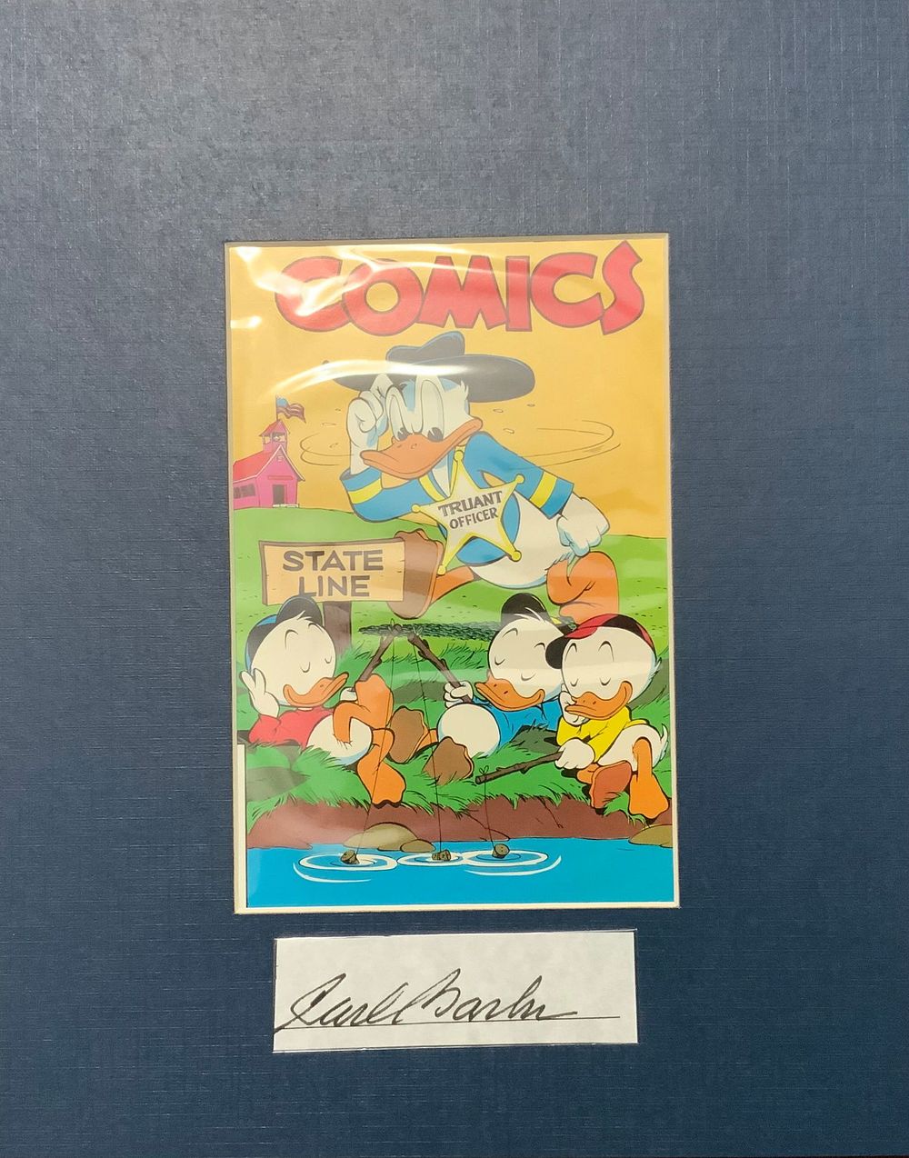Lot 379: Disney Donald Duck & Nephews Matted Print Cartoon Animator Carl Barks Signed