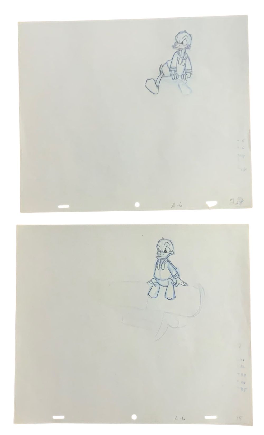 Lot 381: Disney Angry Donald Duck Production Animation Color Pencil Drawings Lot (2) Carl Barks (?)