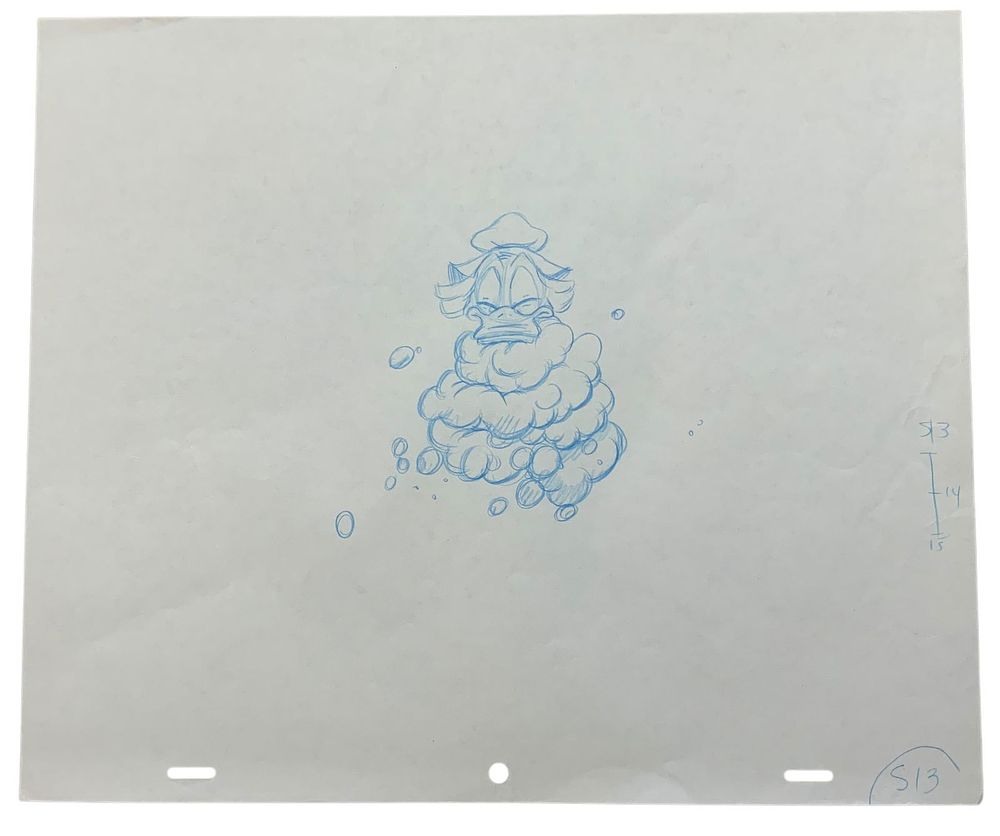 Lot 385A: Disney Bubbles Donald Duck Production Animation Color Pencil Drawing Carl Barks (?)