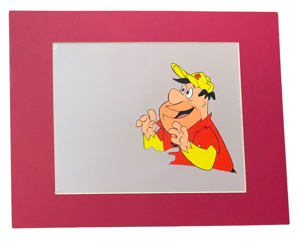 Lot 392: Fred Flintstone Hanna Barbera Baseball Player Matted Production Animation Cel