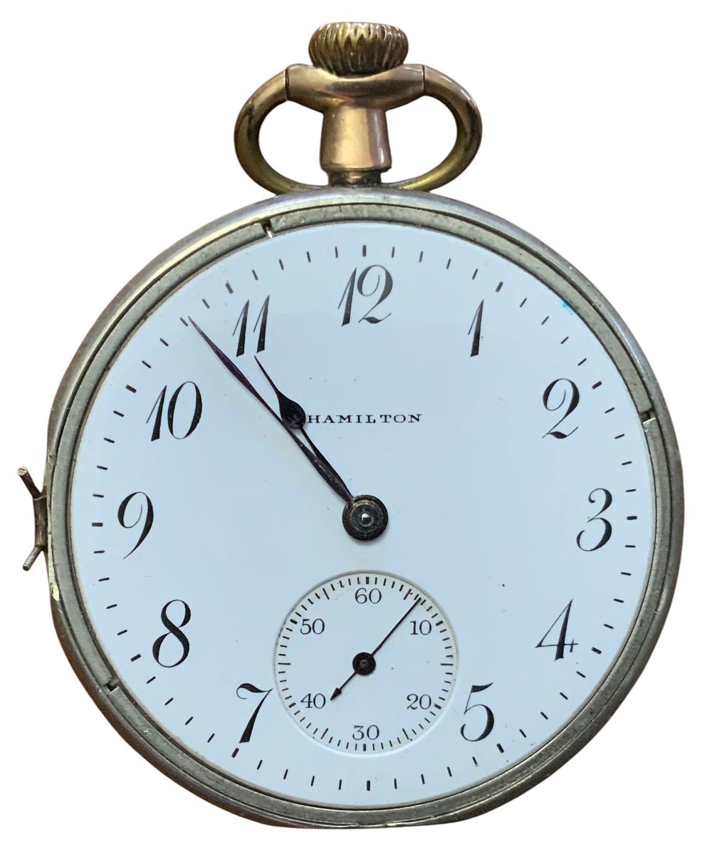Lot 411: 1918 Hamilton Watch Co. Pocket Watch Movement (1840142) & Dial Grade 910