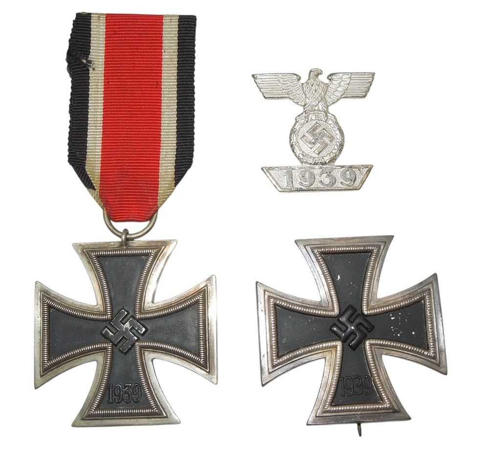 Lot 150: Lot WWII German Military Iron Cross 1st & 2nd Class Medals & 1939 Spange