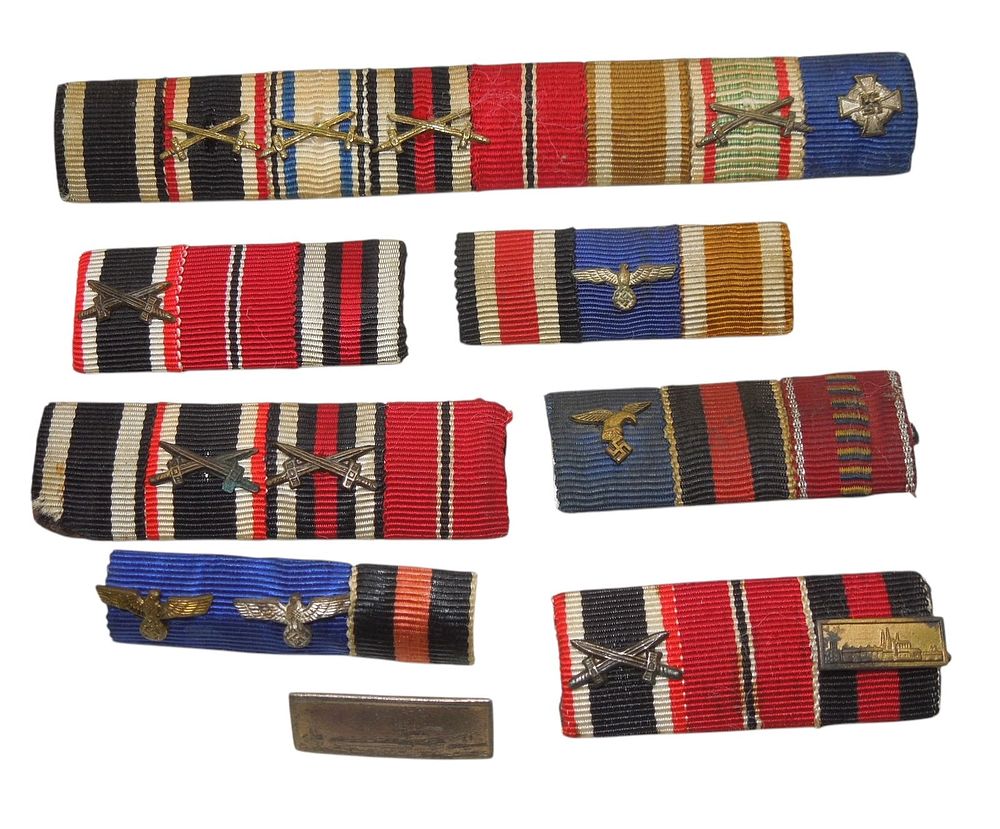 Lot 151A: WWI - WWII German Military Uniform Ribbon Bars Iron Cross KvK Lot