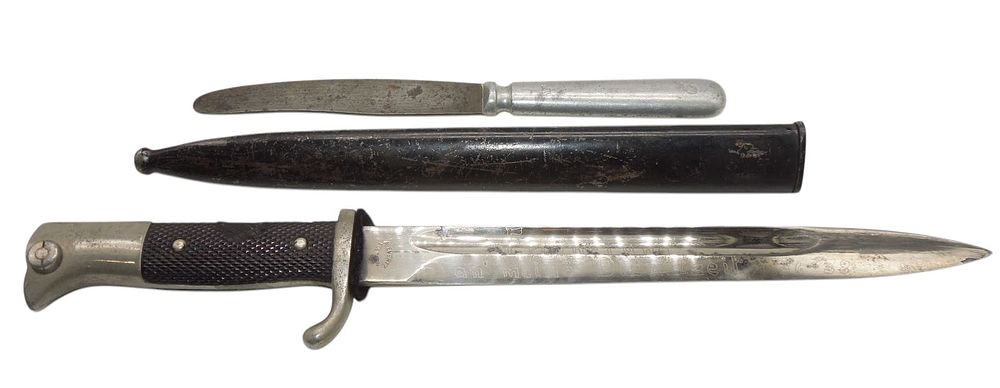 Lot 160: WWII German Army K98 Named Engraved Bayonet Blade & Marked Mess Knife 1938