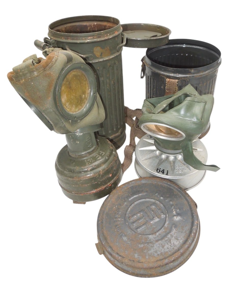 Lot 162: Lot (2) WWII German Military Gas Masks & Canisters