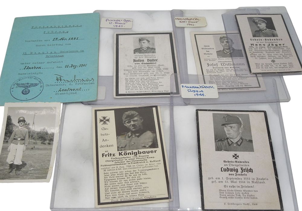 Lot 165: Lot WWII German Soldier Military Death Cards & Documents