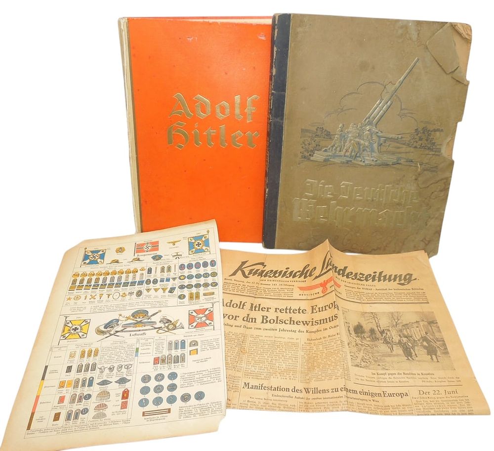 Lot 166: Lot WWII German Cigarette & Photo Card Albums & Newspaper
