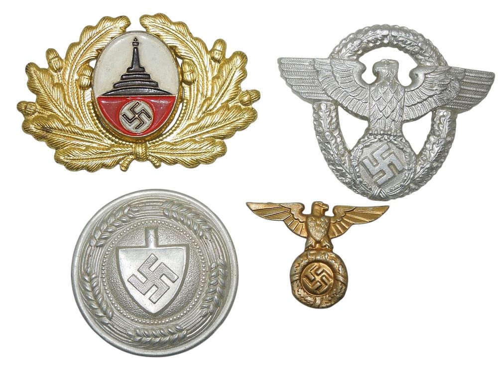 Lot 177: Lot WWII German Police Political RAD Cap Hat Badge Pins