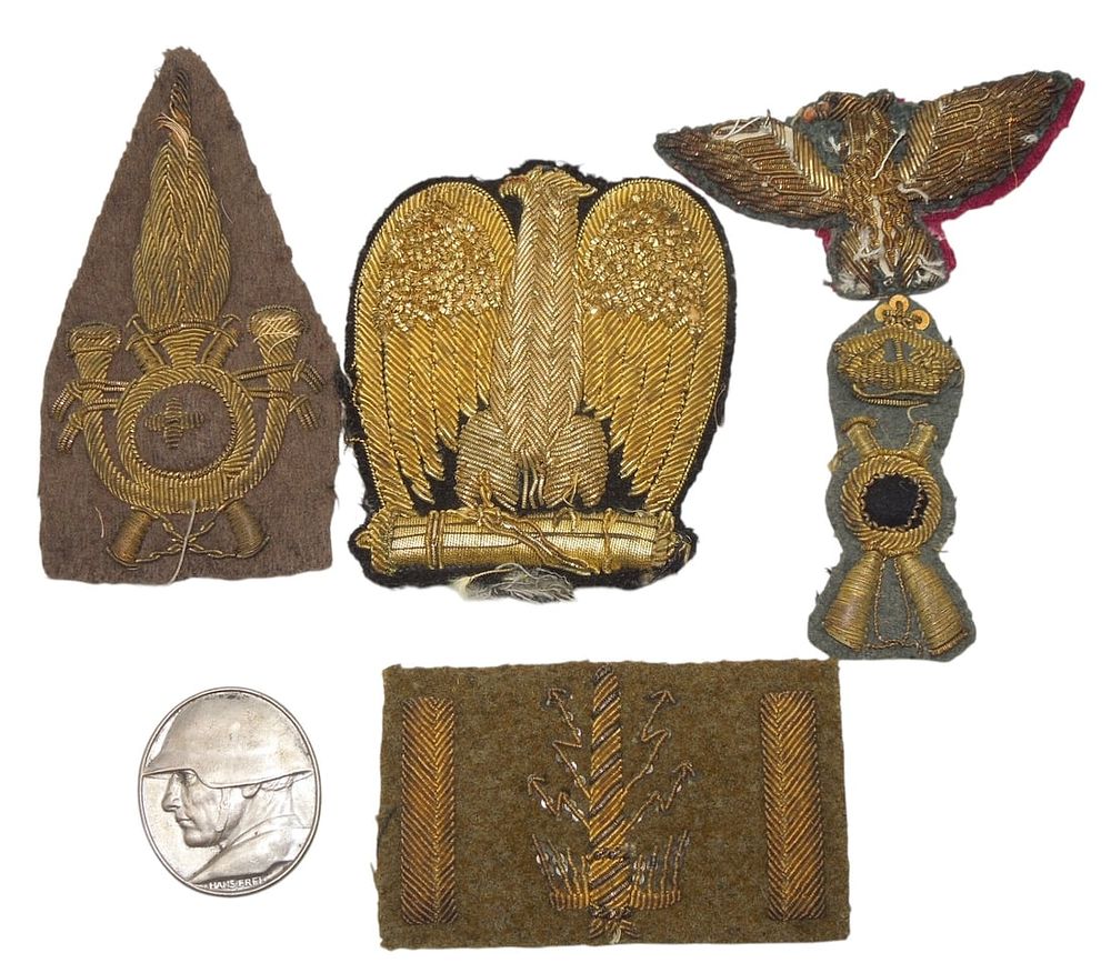 Lot 191: Lot WWII Italian Army Bullion Cap Badges Insignia German Pin