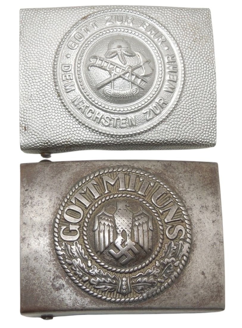 Lot 208: Lot (2) WWII German Heer & Firefighter Belt Buckles
