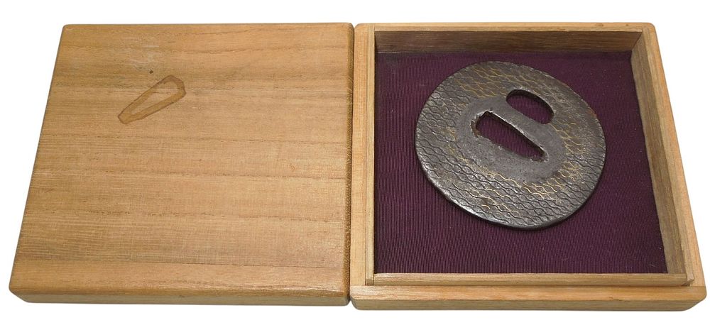 Lot 217: Circa 1700s Japanese Samurai Sword Kaga Style Tsuba & Box