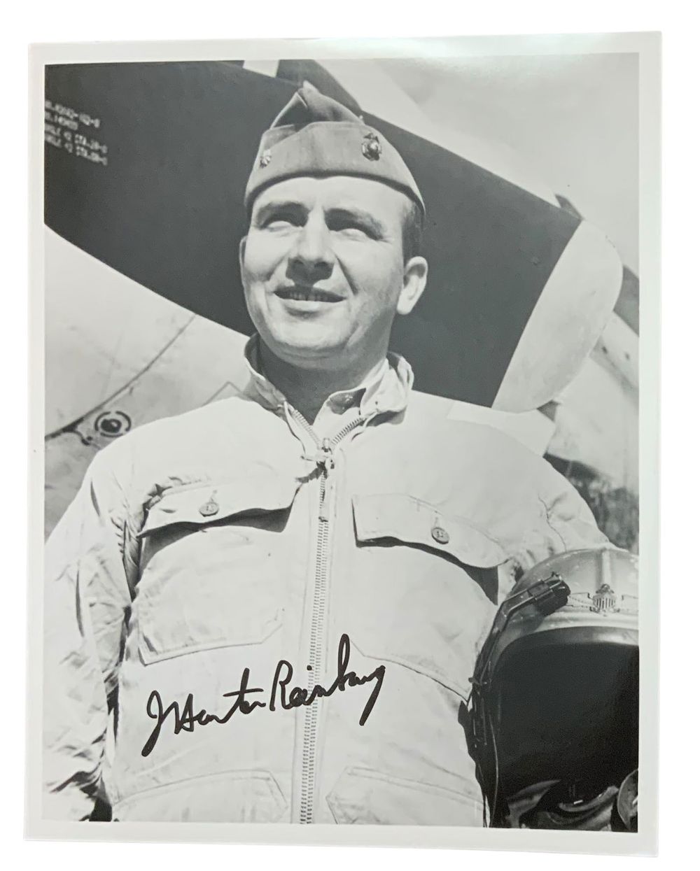 Lot 233: WWII USMC Marine Fighter Ace J. Hunter Reinburg Silver Star Recipient Sign Photo