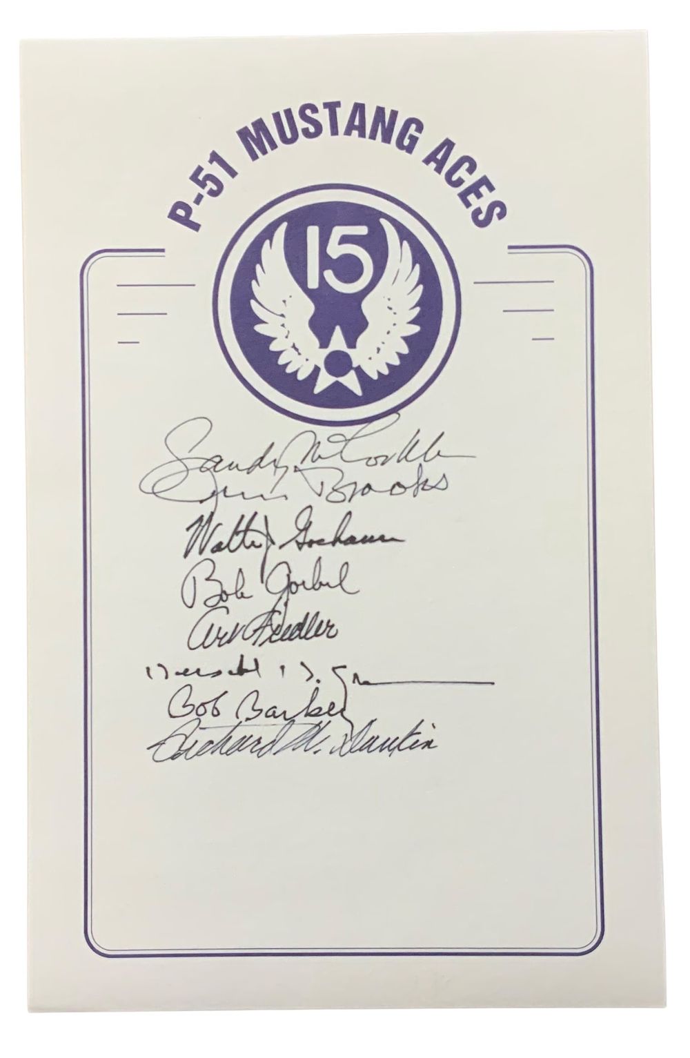 Lot 244: WWII P-51 Mustang Aces 15th Air Force Signed Book Plate Goebel Dunkin McCorkle