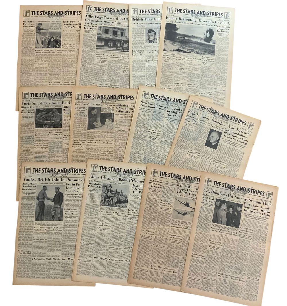 Lot 279: WWII 1943 Star & Stripes London, England Edition Newspaper Lot (12)